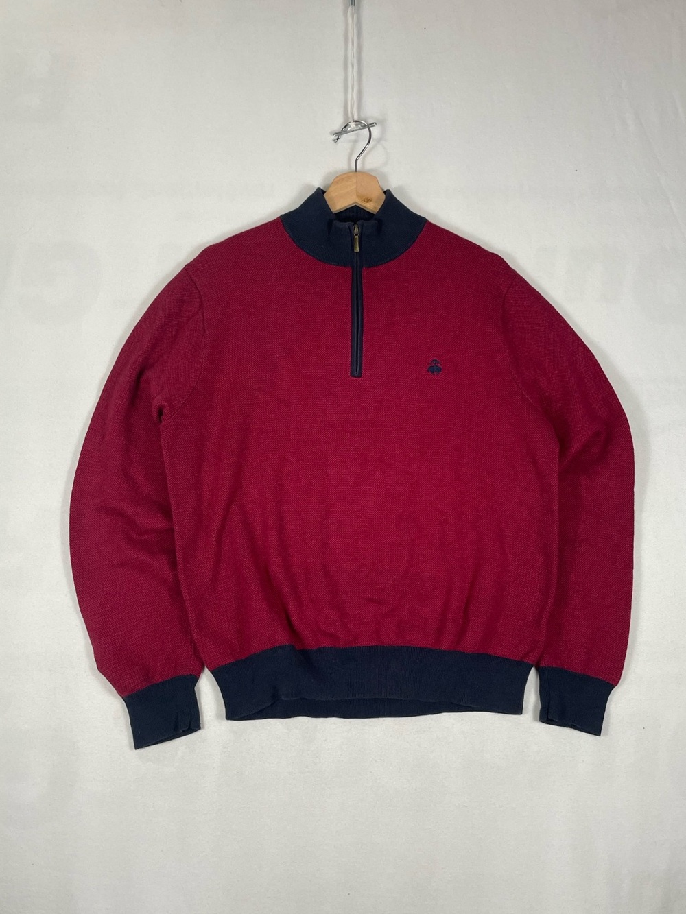 Brooks Brothers 346 Cotton Cashmere Blend Burgandy Quarter 1/4 Zip Sweater Sz M